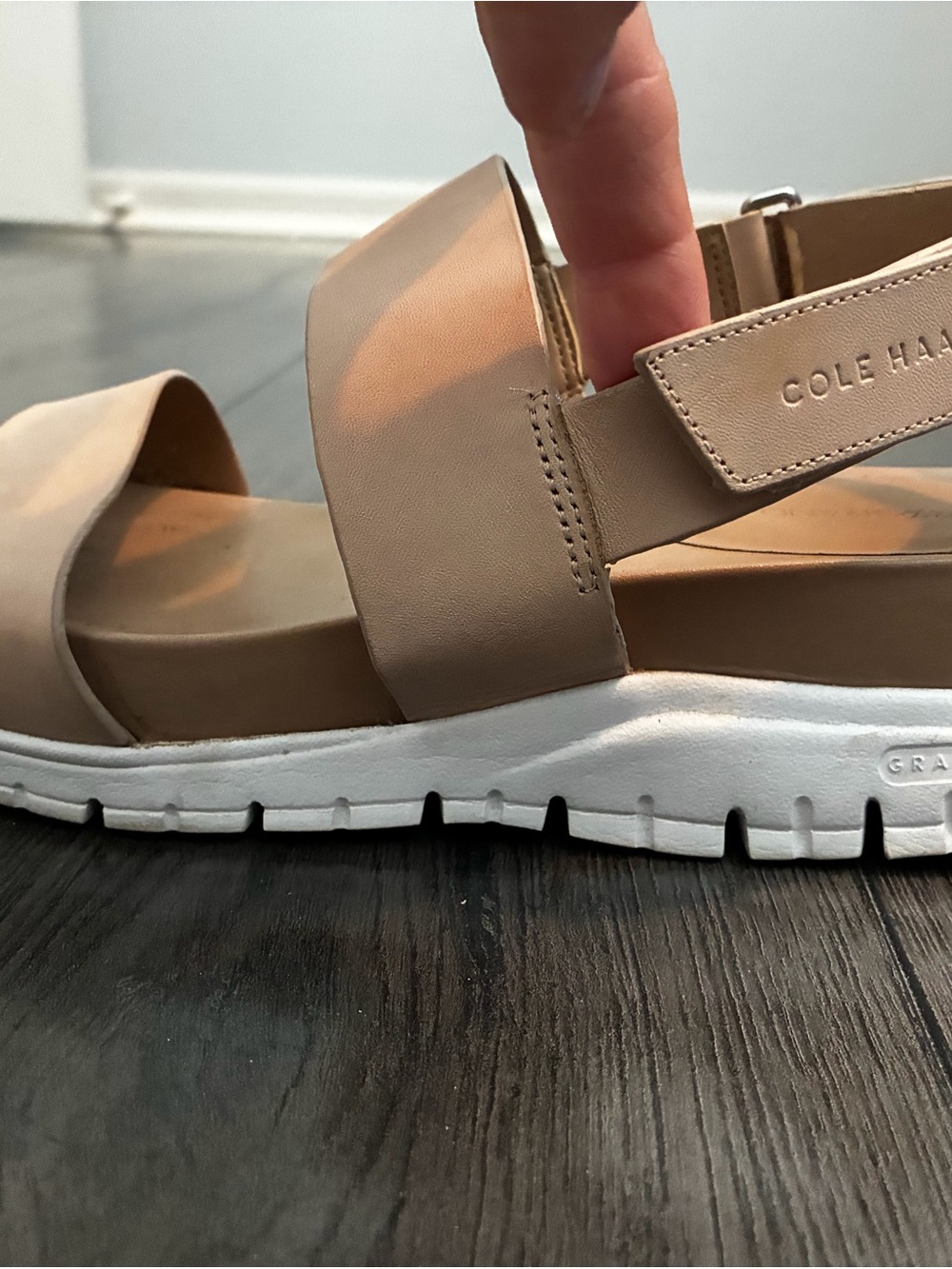 Cole Haan Taupe Leather Sport Sandal with White Sole